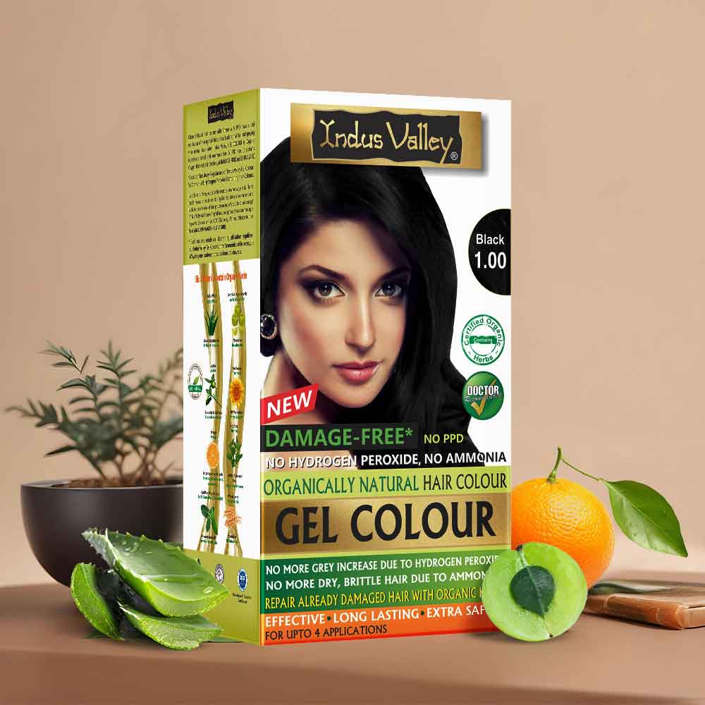 Natural Hair Colour | Damage Free Gel Hair Color For Women & Men | Chemical Free, Long Lasting, Safe & Gentle - Black 1.00 - 200ml + 20g