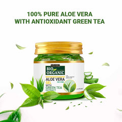 Bio Organic Pure Aloe Vera Gel With Green Tea Extract For Young, Radiant Skin & Hair