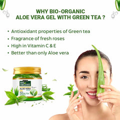 Bio Organic Pure Aloe Vera Gel With Green Tea Extract For Young, Radiant Skin & Hair