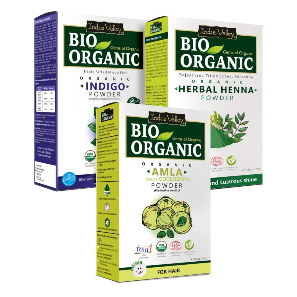 Bio Organic Amla Powder, Herbal Henna and Indigo Powder Combo