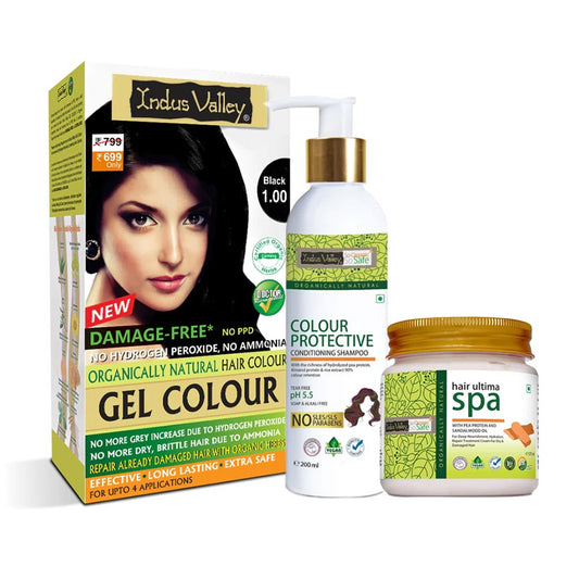 Damage Free Gel Colour With Colour Protective Conditioning Shampoo and Hair Ultima Spa Combo - (575ml + 20g)