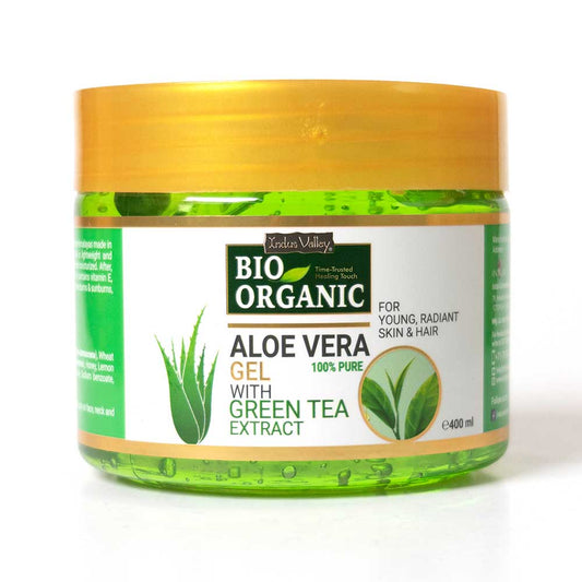 Bio Organic Pure Aloe Vera Gel With Green Tea Extract For Young, Radiant Skin & Hair